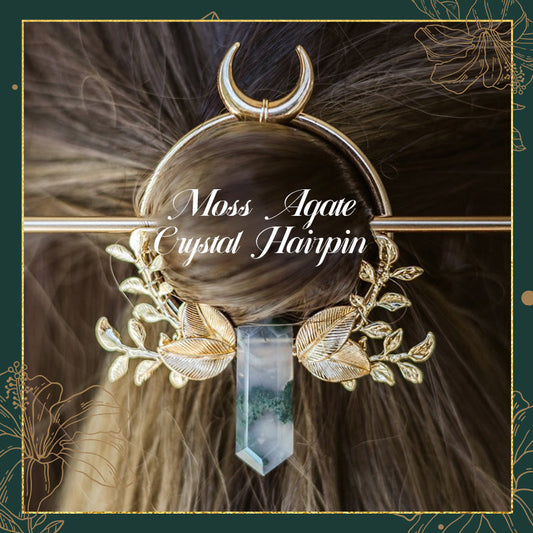 Moss Agate Crystal Hairpin