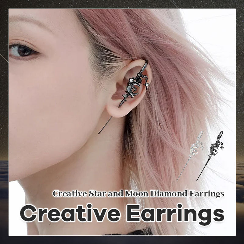 Creative Star And Moon Diamond Earrings