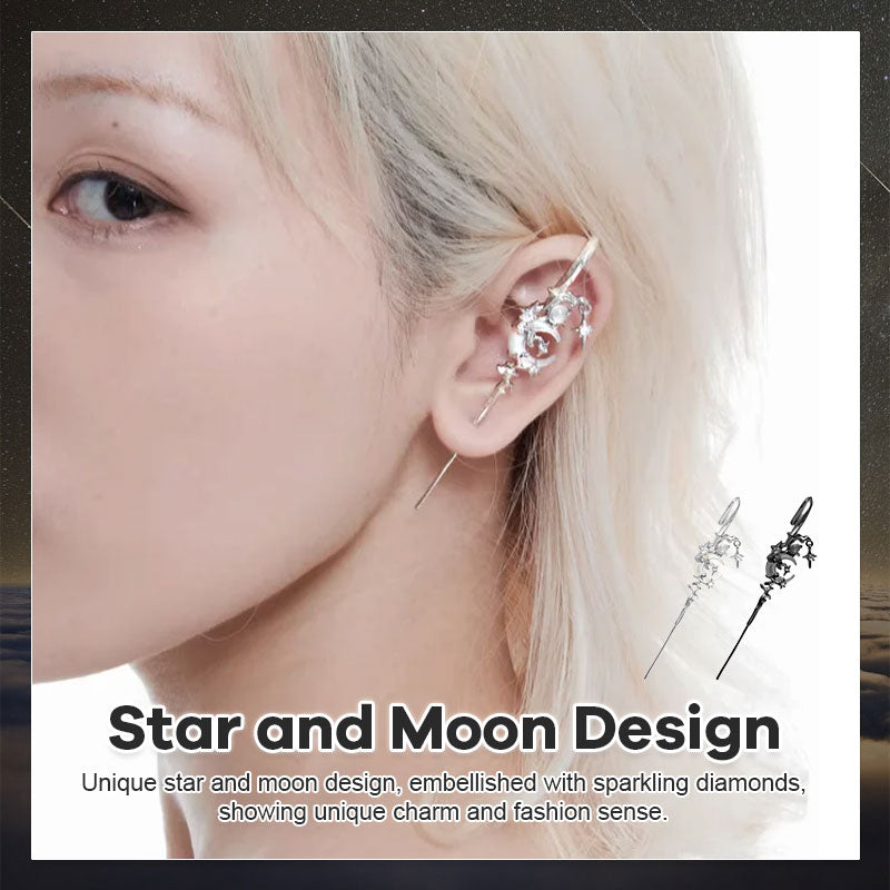 Creative Star And Moon Diamond Earrings