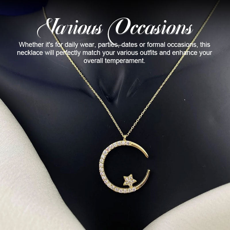 Super Shiny Exquisite Zircon Star Moon Necklace