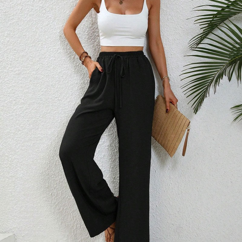 2024 Spring And Summer New Versatile Solid Color Floor-Length Wide-Leg Pants